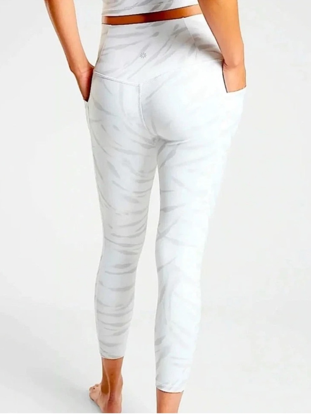 Athleta Salutation Stash Pocket White Light Gray Marble-Print Athletic Leggings - Picture 3 of 11